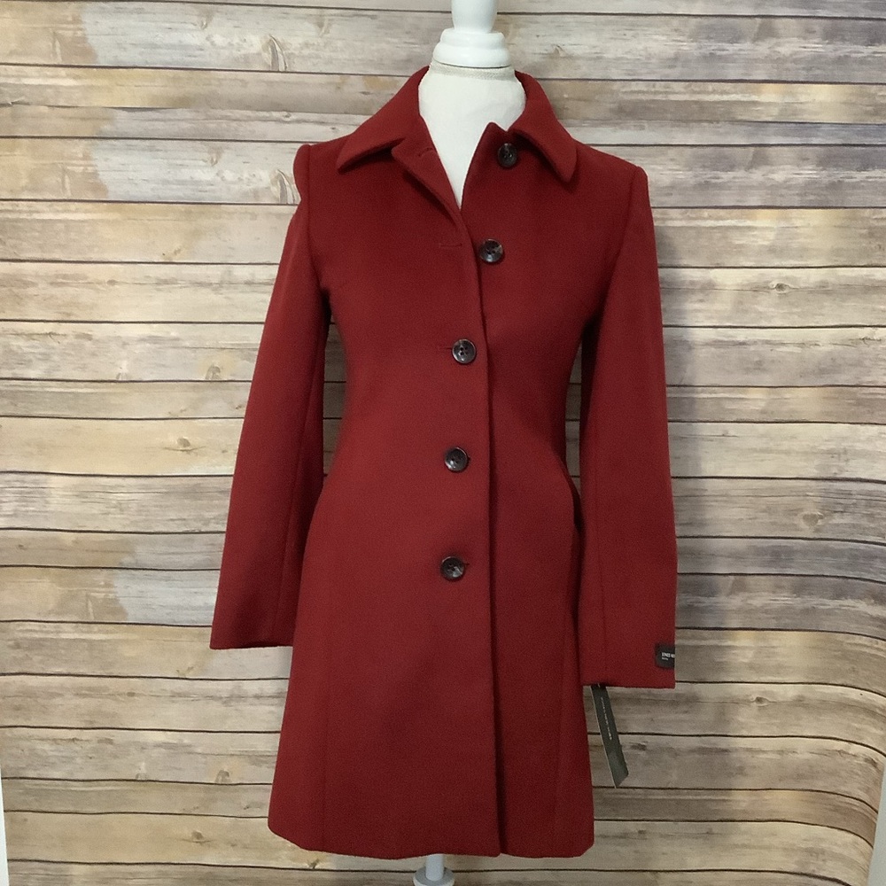 Jones New York single breasted dark red wool blend coat size 2P NWT